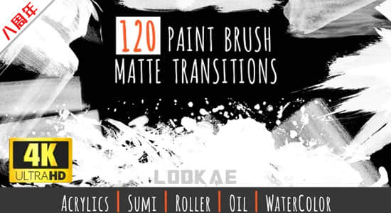 4K视频素材-120个笔刷画笔涂抹擦除蒙板遮罩转场过渡动画 Paint Brush Matte Transitions