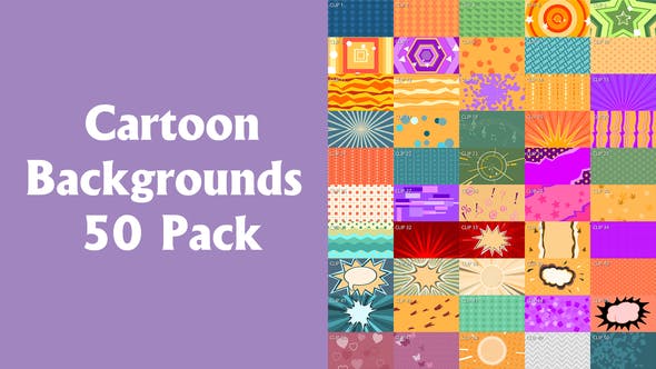 视频素材-50个有趣卡通图形背景循环动画 Cartoon Backgrounds 50 Pack