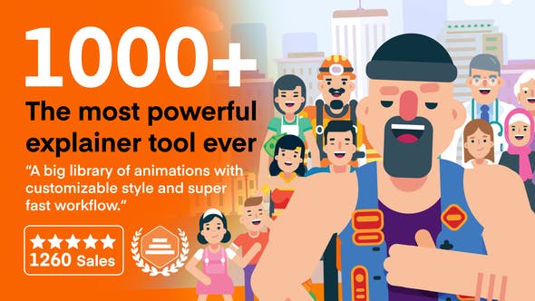 AE脚本预设-1000个二维卡通人物角色动作解说场景MG动画包 Explainer Video Toolkit 4.3