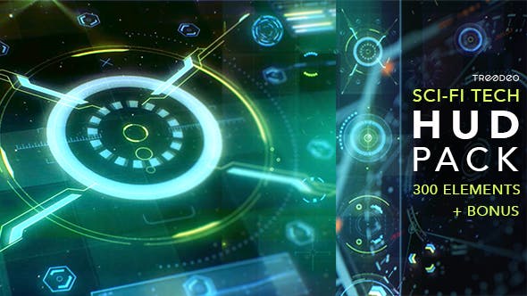 AE模板-300个未来科技感HUD信息图表UI界面元素动画 HUD Sci-Fi Infographic