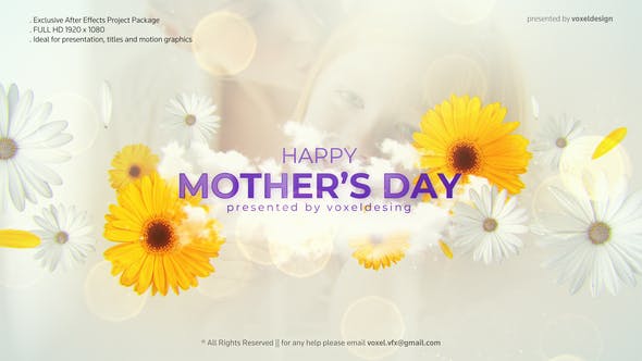 AE模板-美丽鲜花女性母亲节快乐幸福图文介绍展示 Happy Mother's Day Opener