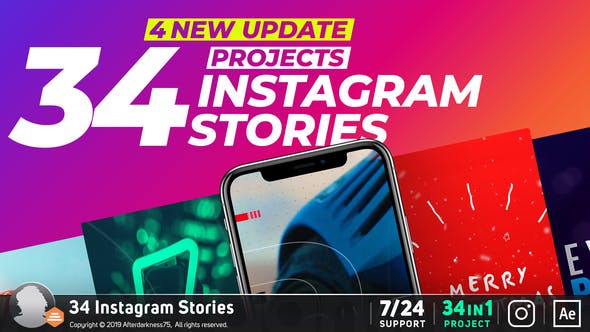 AE模板-34种社交媒体竖屏封面设计包装动画 INS Stories V7