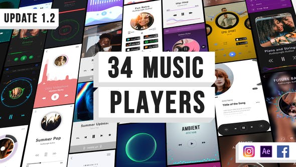 AE模板-34种手机竖屏音乐播放器界面音频可视化效果 Music Visualization Players for Instagram Story