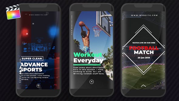 FCPX插件-25个竖屏图文包装封面设计动画 Sports Instagram Stories