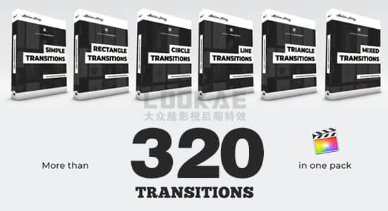 FCPX插件-320个干净简洁图形遮罩蒙板转场动画预设 Transitions Pack