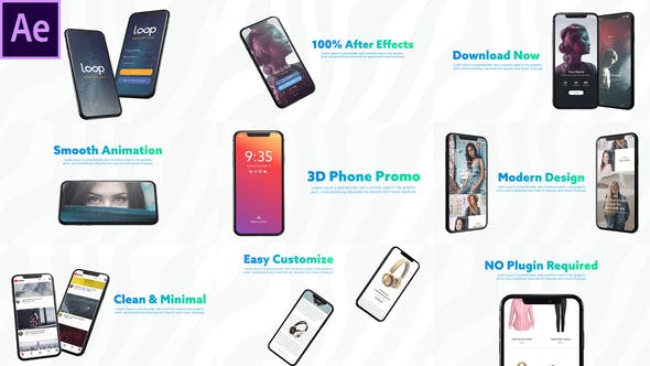 AE模板-三维智能手机界面APP演示动画 3D Smartphone Presentation for After Effects