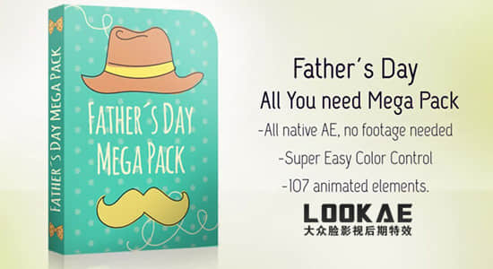 AE模板-107个父亲节男士专用活力时尚卡通图形动画 Father´s Day Full Pack