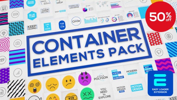 AE脚本+模板-500种标题字幕条EMOJI表情数据图形背景图标动画 Container - Elements Pack