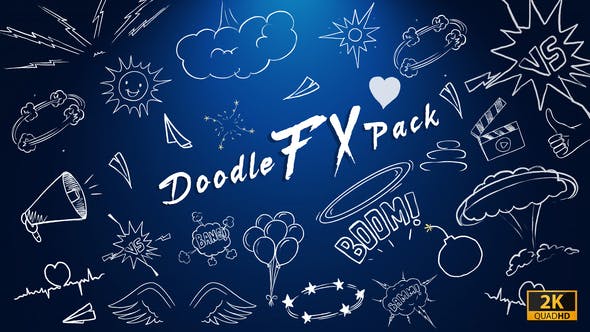 视频素材-100个可爱卡通线条涂鸦MG图形元素动画 Doodle Fx Pack