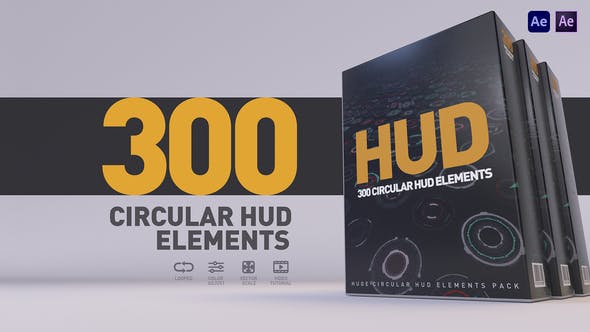 AE模板-300个科技感圆形HUD信息数据图UI界面循环动画元素