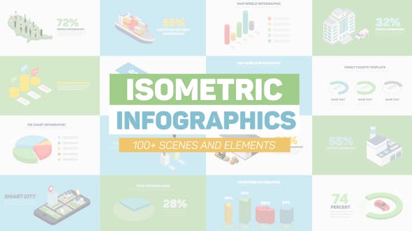 AE模板-100个扁平化商务企业三维等距信息数据图表动画 Isometric Infographics