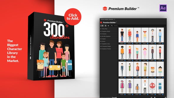 AE脚本-300种多职业二维卡通人物角色MG动画预置 PremiumBuilder Characters