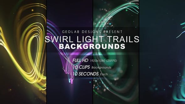视频素材-10组抽象漂亮彩色粒子线条背景叠加动画 Swirl Light Trails Backgrounds