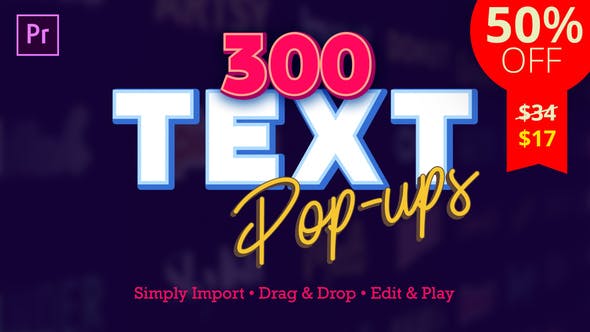 Premiere模板-300种时尚设计彩色渐变纹理描边文字标题动画预设 Text Popups