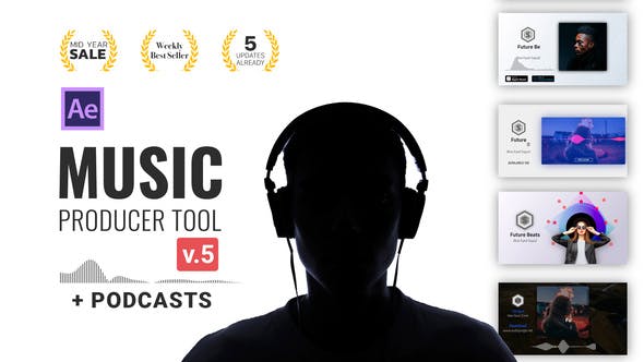 AE模板-漂亮简洁音频可视化APP音乐商店图文展示宣传介绍包装Audio Visualization/Music Producer Tool V5