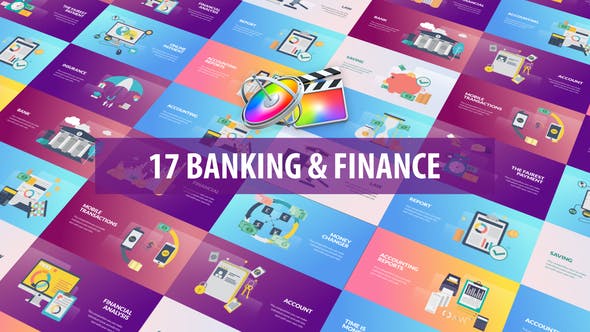 FCPX插件-17个二维扁平化银行金融场景标题介绍动画 Banking and Finance Animation