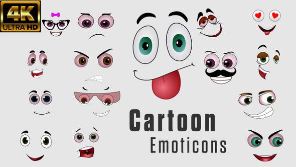 4K视频素材-29个可爱卡通综艺贴图面部表情动画循环素材 Cartoon Emoticons 有透明通道