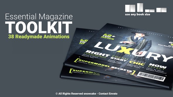 AE模板-时尚杂志书翻页排版场景图文介绍展示 Essential Magazine Toolkit