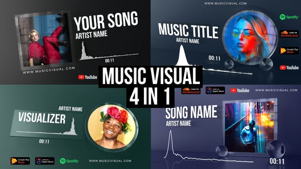 AE模板-音频可视化场景特效动画 Glass Audio React Music Visualizer
