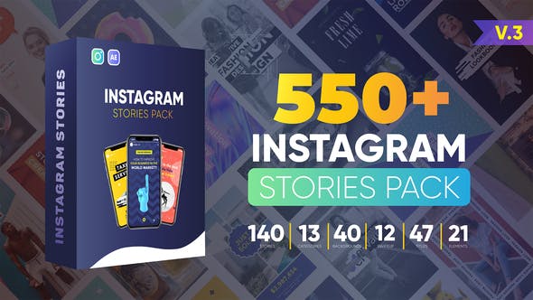 AE模板-550个竖版广告宣传介绍封面设计动画 Instagram Stories V3