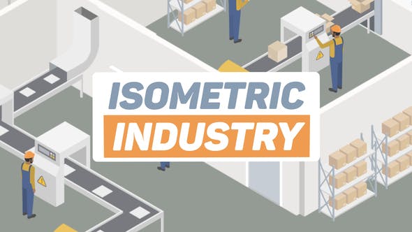 AE模板-二维扁平化商务企业工厂生产场景等距动画 Isometric Industry