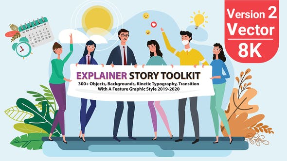 AE模板-卡通人物角色讲述介绍场景MG动画工具包 Story Maker Explainer Toolkit V2