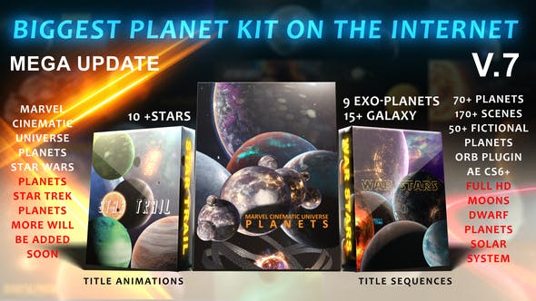 AE模板-浩瀚宇宙太空星云银河太阳系星球行星三维动画 Biggest Solar System Kit On The Internet V.7