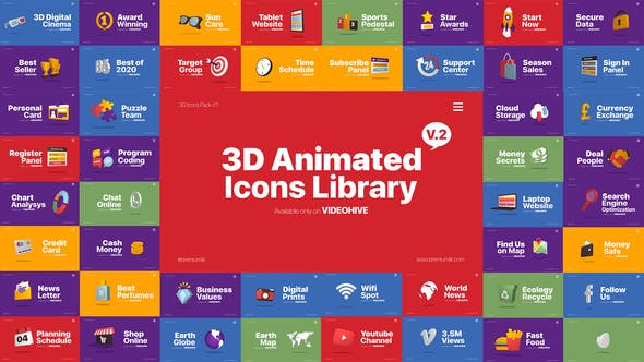 AE模板-110个网络社交媒体生活游戏服务三维立体图标动画包 3D Animated Icons Library