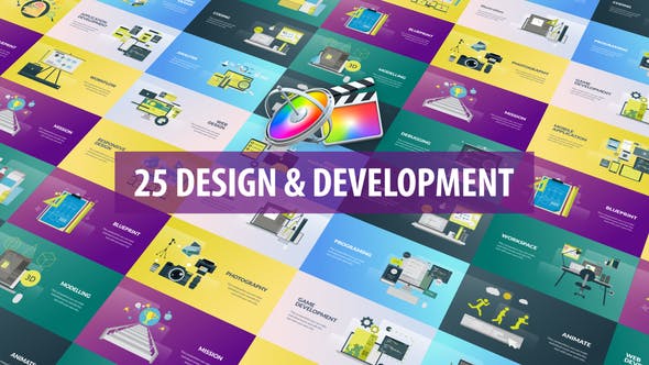 FCPX插件-25种网络设计开发办公场景标题介绍动画 Design and Development Animation