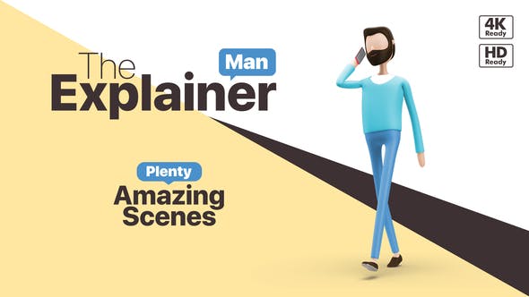 AE模板-三维卡通人物场景解说动画包 The Explainer Man