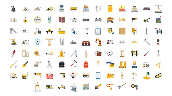 AE模板-100个工业建筑施工图标动画 Construction & Industrial Icons