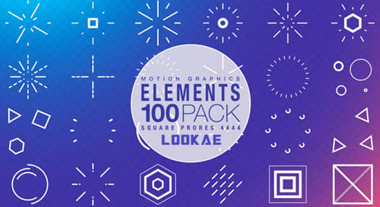 视频素材-100个线条爆照故障弯曲MG运动图形动画 Motion Graphic Elements Collection