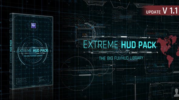 AE模板-未来数字科技感华丽HUD动态图形UI界面元素动画 Extreme HUD Pack v1.1