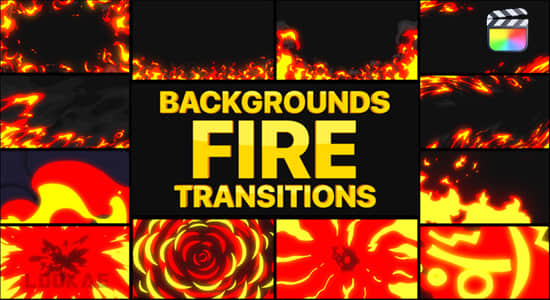 FCPX插件-12组二维动漫卡通火焰燃烧MG动画背景转场 Fire Backgrounds And Transitions