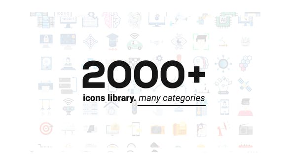 AE模板-2000个MG创意媒体生活交通建筑医疗金融体育网络Icon图标动画 Animated Icons Library