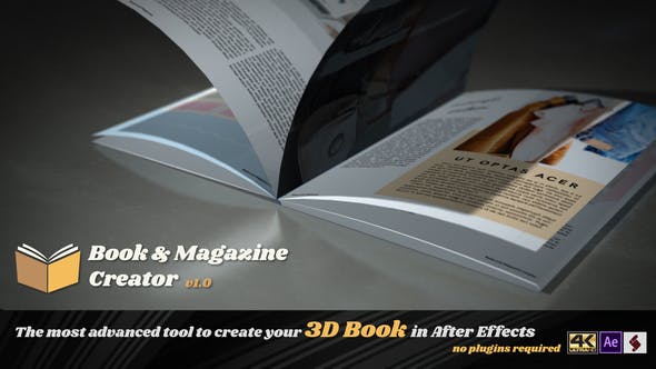 AE脚本-三维书籍杂志翻书展示介绍动画生成器 Book And Magazine Creator + 使用教程