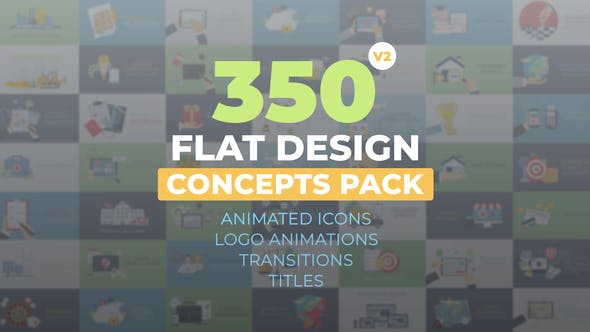 AE模板-350个扁平化概念设计日常生活商务手势图标MG动画 Flat Design Concepts