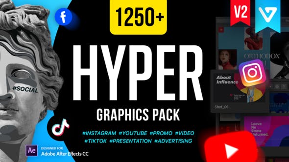 AE脚本-1250个时尚网络社交媒体LOGO标题图文排版设计动画 Hyper - Graphics Pack V2