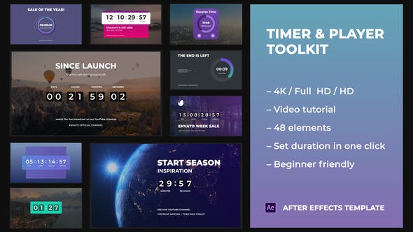 AE模板-48种漂亮倒计时进度图形动画工具包 Timer Player Toolkit