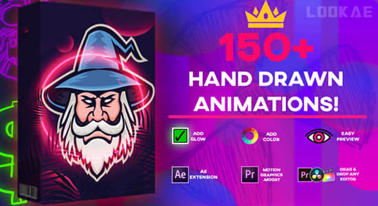 AE脚本/PR预设/视频素材-150个手绘涂鸦运动图形动画包 Ultimate 150 Animations Mega Pack