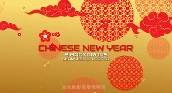 4K视频素材-2组新年喜庆祥云花瓣图腾舞台背景动画素材