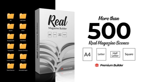 AE脚本/模板-500种真实三维书籍杂志图文排版介绍宣传册动画 Real Magazine Builder for Element 3D