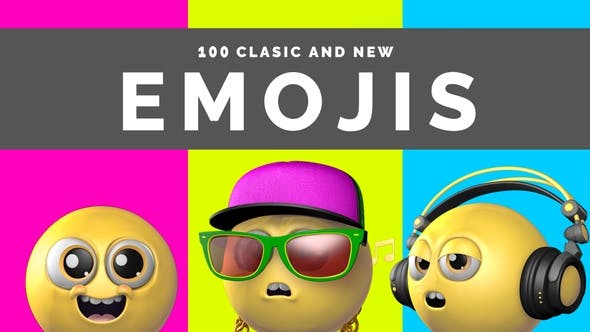 视频素材-100个三维卡通搞怪Emojis表情循环动画 – 有透明通道
