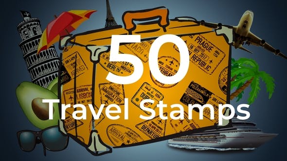 AE模板-50个旅行文字标题标签图章动画 50 Travel Stamps