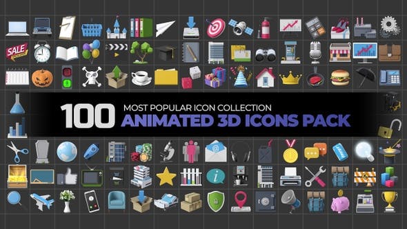 视频素材-100个三维立体图标动画 100 Animated 3D Icons Pack
