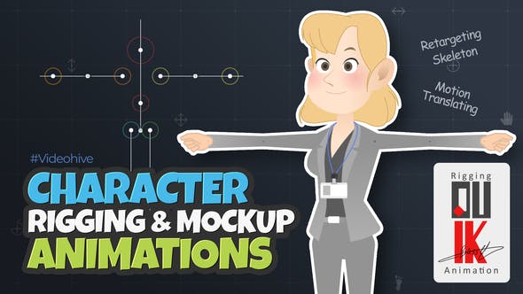 AE模板-高级二维卡通人物角色骨骼绑定动作MG动画 Character Rigging Mock Up Animations