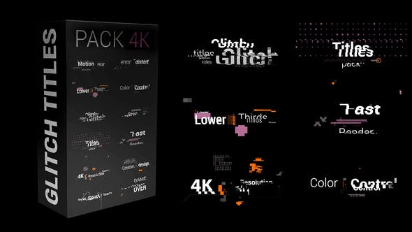 FCPX插件-12个动态醒目设计信号故障失真干扰文字标题动画 Glitch Titles Pack 4K