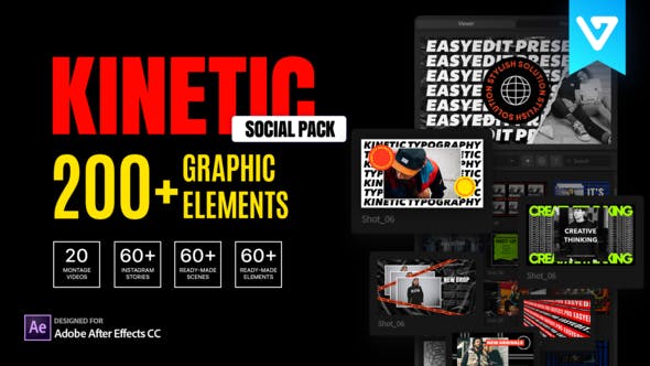 AE脚本-时尚创意文字标题排版设计宣传海报封面动画 Kinetic Social Pack