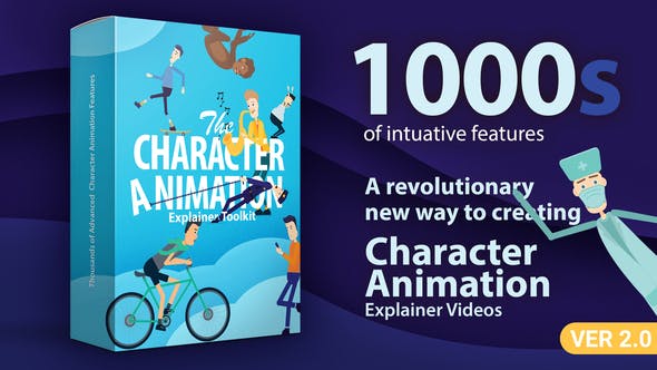 AE模板-能180度旋转职业场景卡通人物动作嘴型绑定MG动画包 Character Animation Explainer Toolkit v2