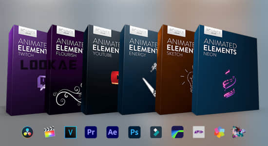 6K视频素材-600个手绘卡通能量霓虹发光花纹线条图形动画 Bounce Color - Animated Elements Bundle